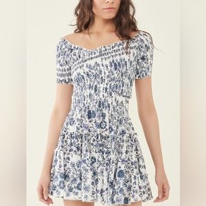 POUPETTE ST BARTH Soledad Smocked Ruffle Mini Dress Floral Blue